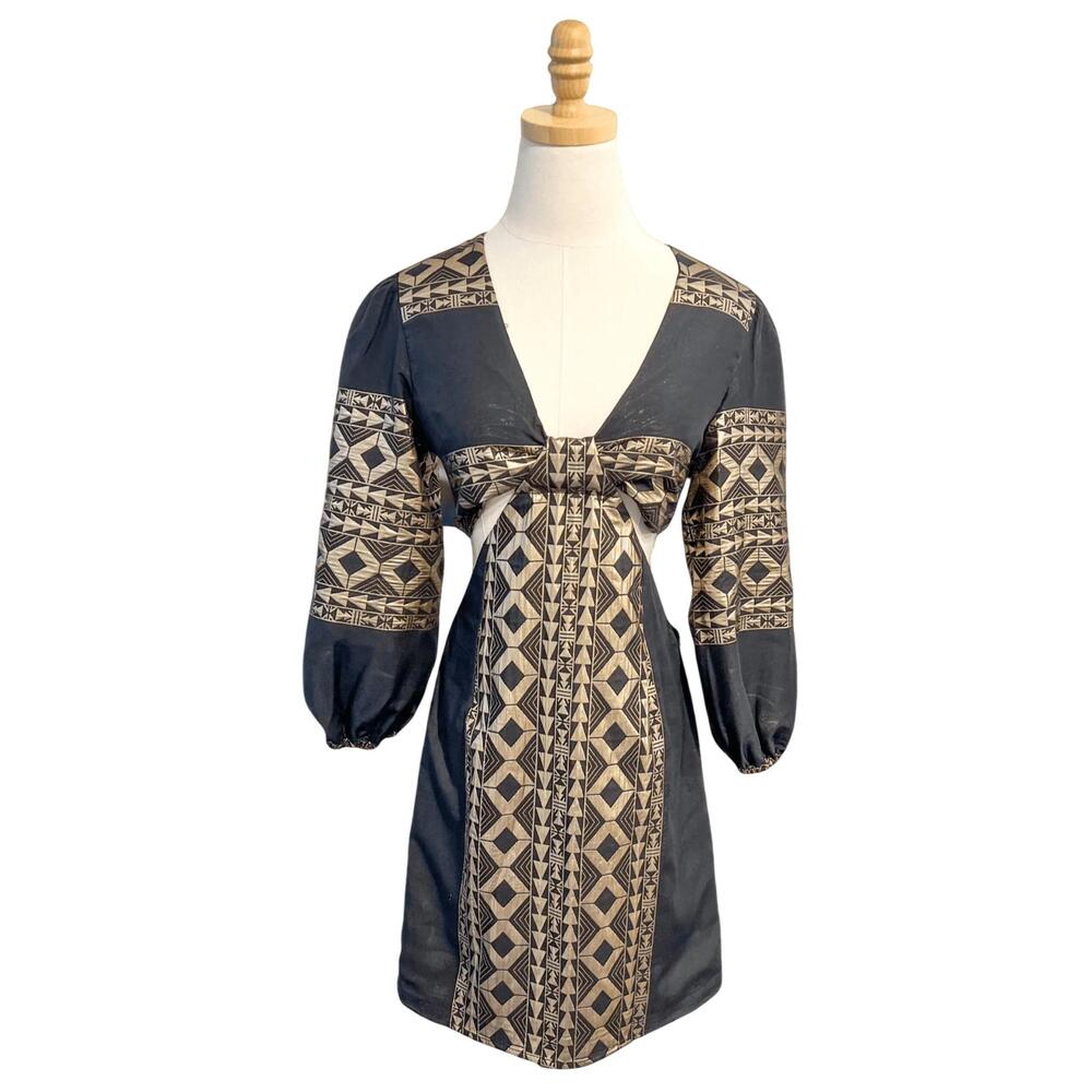 NEW LACE women's open back cutout mini dress in black gold
